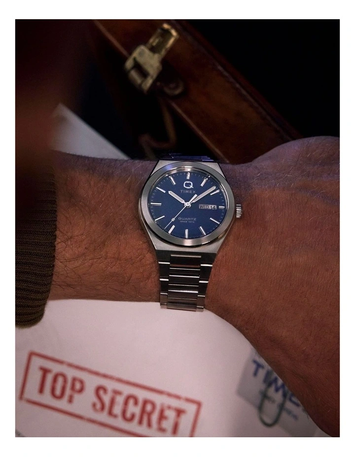 Q Continental Day And Date Stainless Steel Bracelet Watch 39mm in Silver image 2