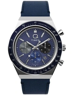 Q Chronograph Leather Strap Watch 40mm in Blue