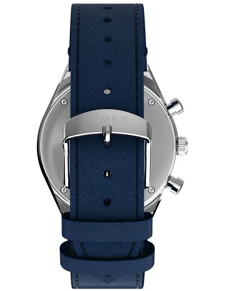 Q Chronograph Leather Strap Watch 40mm in Blue image 3