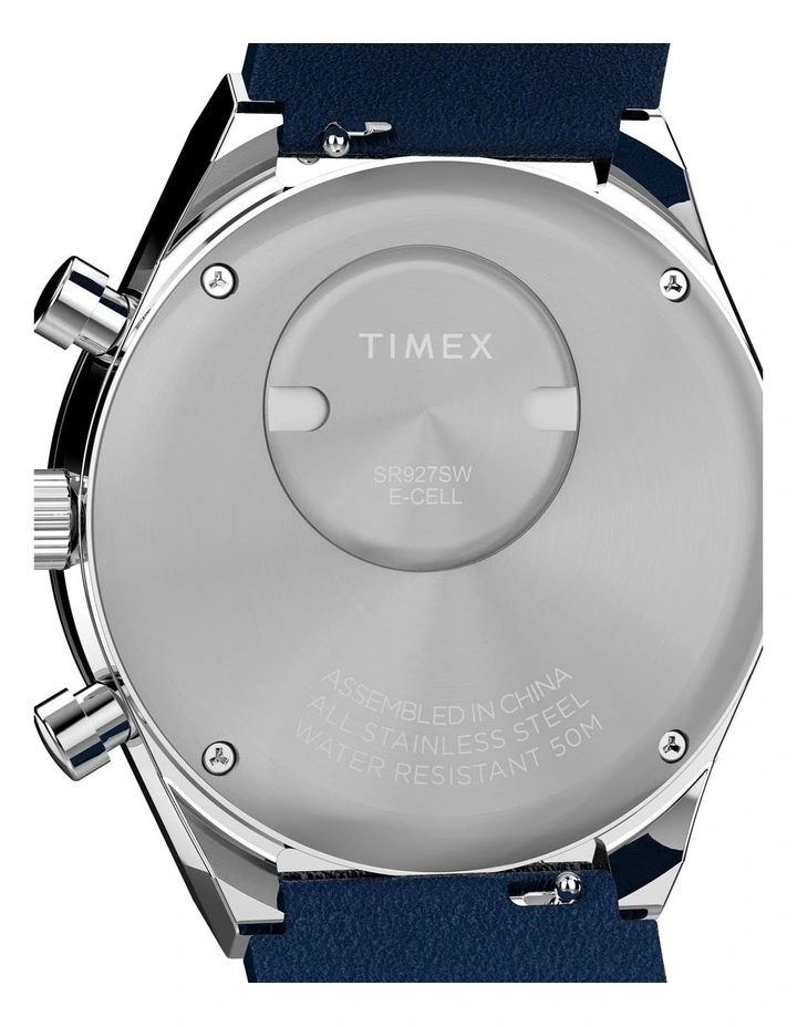 Q Chronograph Leather Strap Watch 40mm in Blue image 4