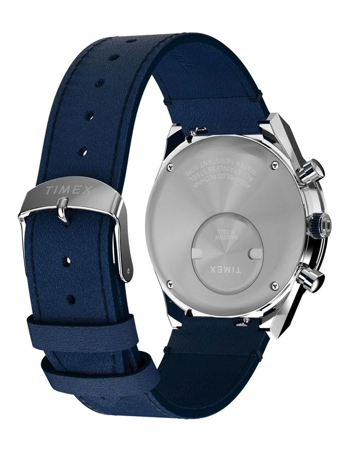 Q Chronograph Leather Strap Watch 40mm in Blue image 5