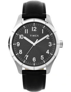 Main Street Leather Strap Watch 42mm in Black