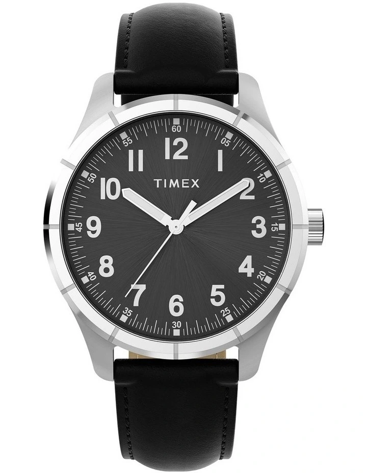 Main Street Leather Strap Watch 42mm in Black image 1