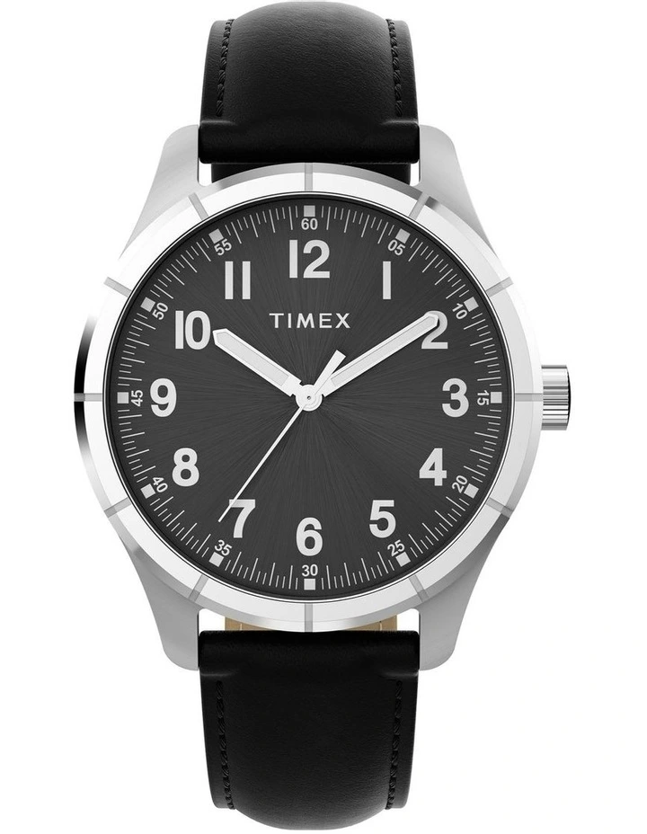 Main Street Leather Strap Watch 42mm in Black image 1