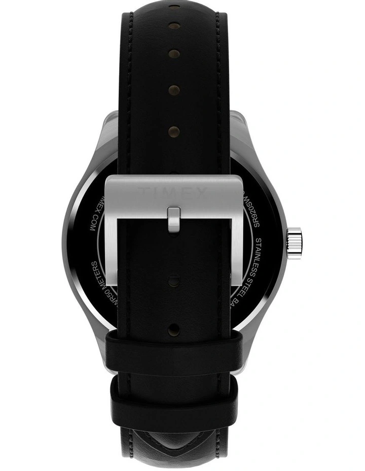 Main Street Leather Strap Watch 42mm in Black image 3
