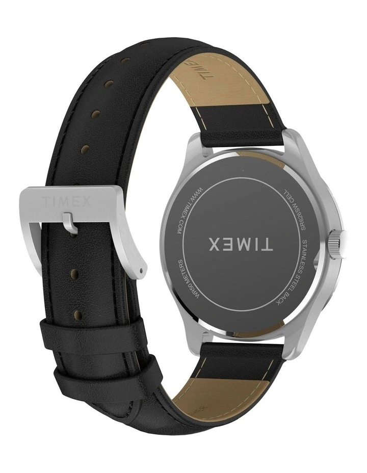 Main Street Leather Strap Watch 42mm in Black image 5
