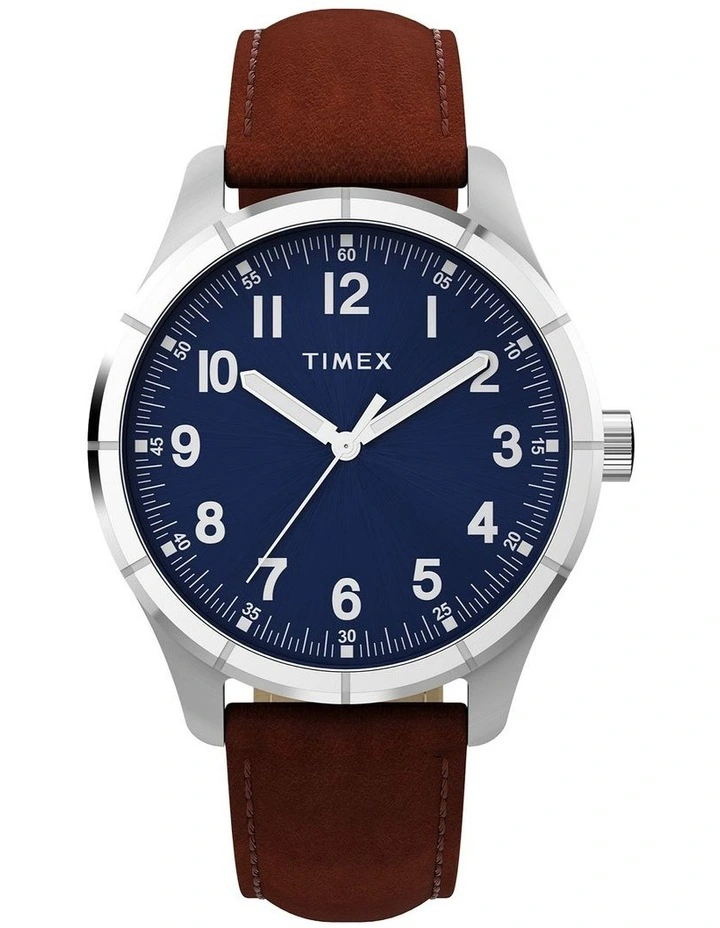 Main Street Leather Strap Watch 42mm in Brown image 1