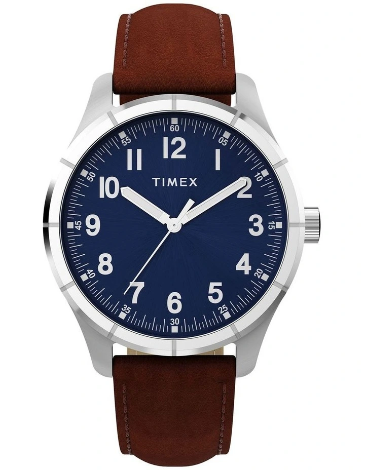Main Street Leather Strap Watch 42mm in Brown image 1