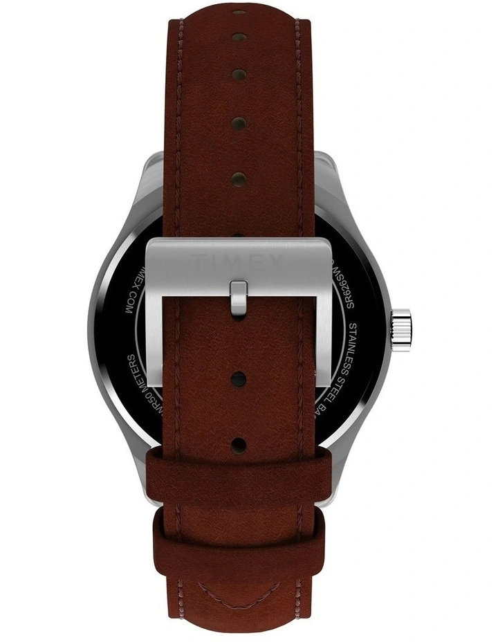 Main Street Leather Strap Watch 42mm in Brown image 3