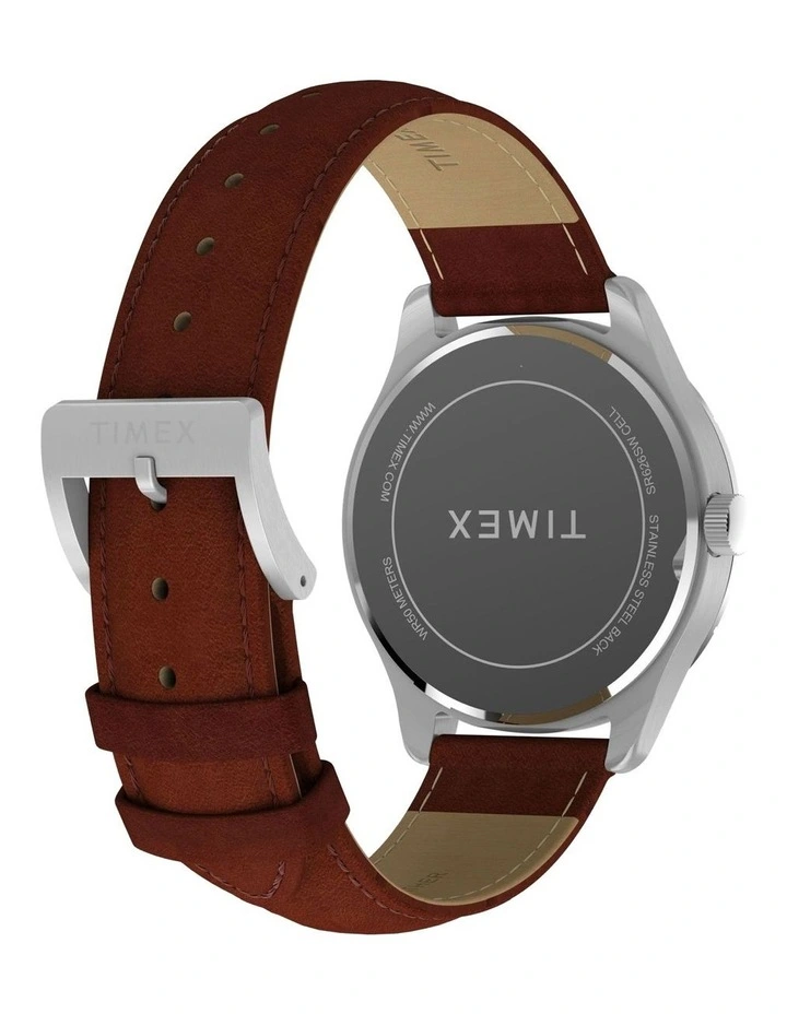 Main Street Leather Strap Watch 42mm in Brown image 5