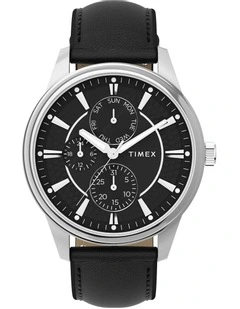 Chicago Leather Strap Watch 45mm in Black