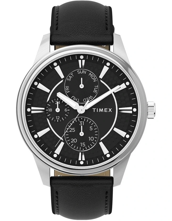 Chicago Leather Strap Watch 45mm in Black image 1