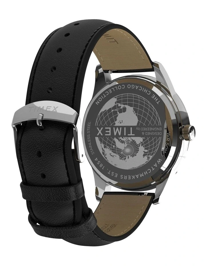 Chicago Leather Strap Watch 45mm in Black image 5