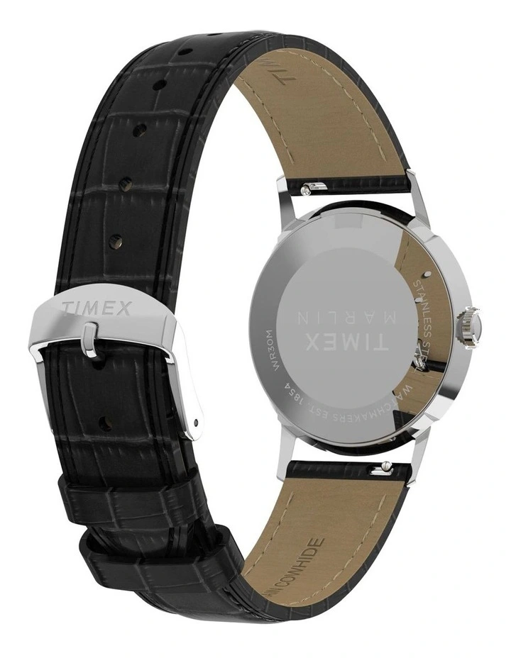 Marlin Quartz Leather Strap Watch 34mm in Black image 5
