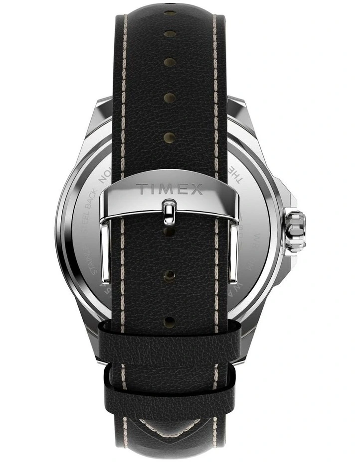 Essex Day & Date 46mm Leather Strap Watch in Black image 4
