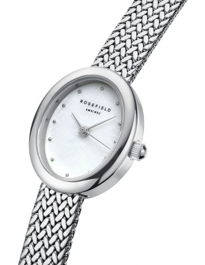 Mini Oval Woven Mesh Watch in Silver image 3