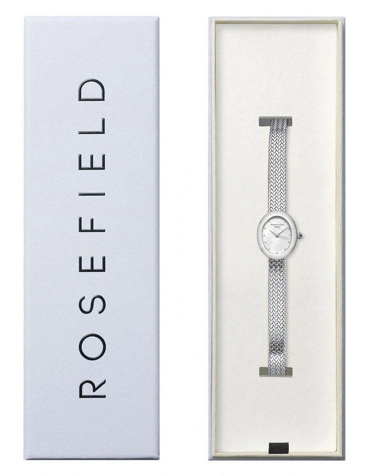 Mini Oval Woven Mesh Watch in Silver image 5