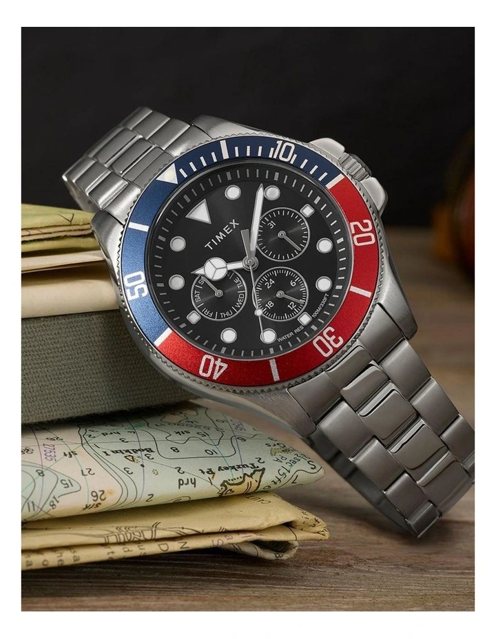 Harborside Coast Multifunction Stainless Steel Bracelet Watch 43mm in Silver image 7