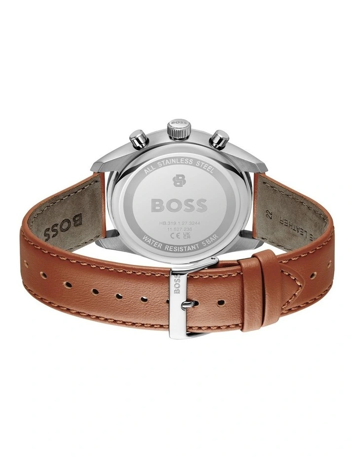 Grand Prix 44 Leather White Dial Watch in Brown image 3