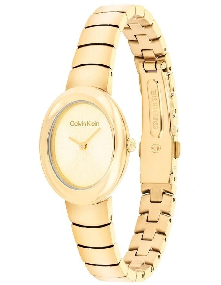 Twisted Bezel Ionic Plated Thin Steel Light Dial Ladies Watch in Gold image 2