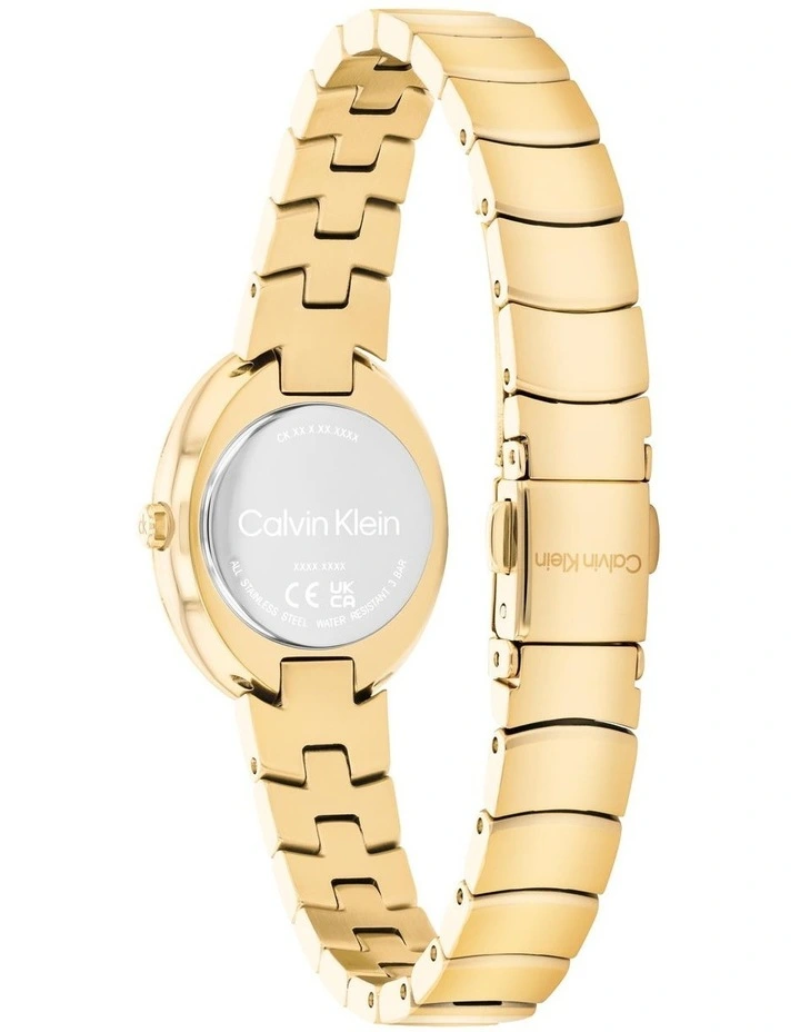 Twisted Bezel Ionic Plated Thin Steel Light Dial Ladies Watch in Gold image 3