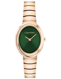 Twisted Bezel Ionic Plated Rose Gold Steel Dial Watch in Dark Green