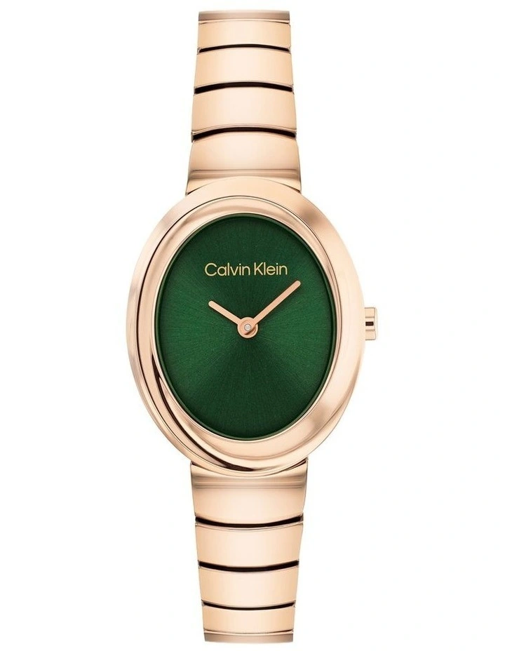 Twisted Bezel Ionic Plated Rose Gold Steel Dial Watch in Dark Green image 1