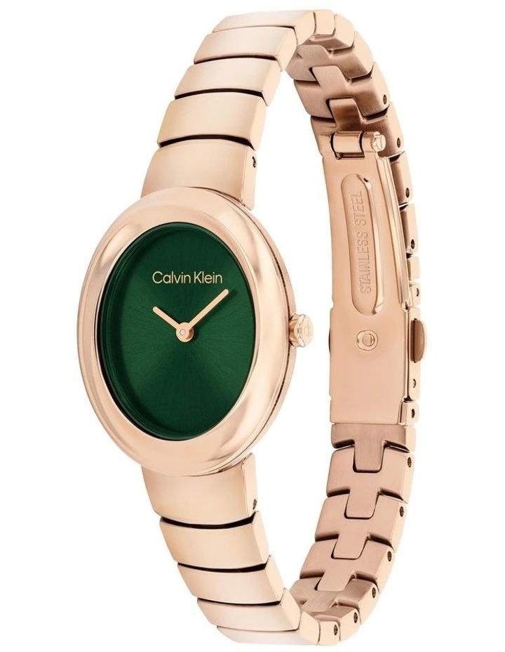 Twisted Bezel Ionic Plated Rose Gold Steel Dial Watch in Dark Green image 2