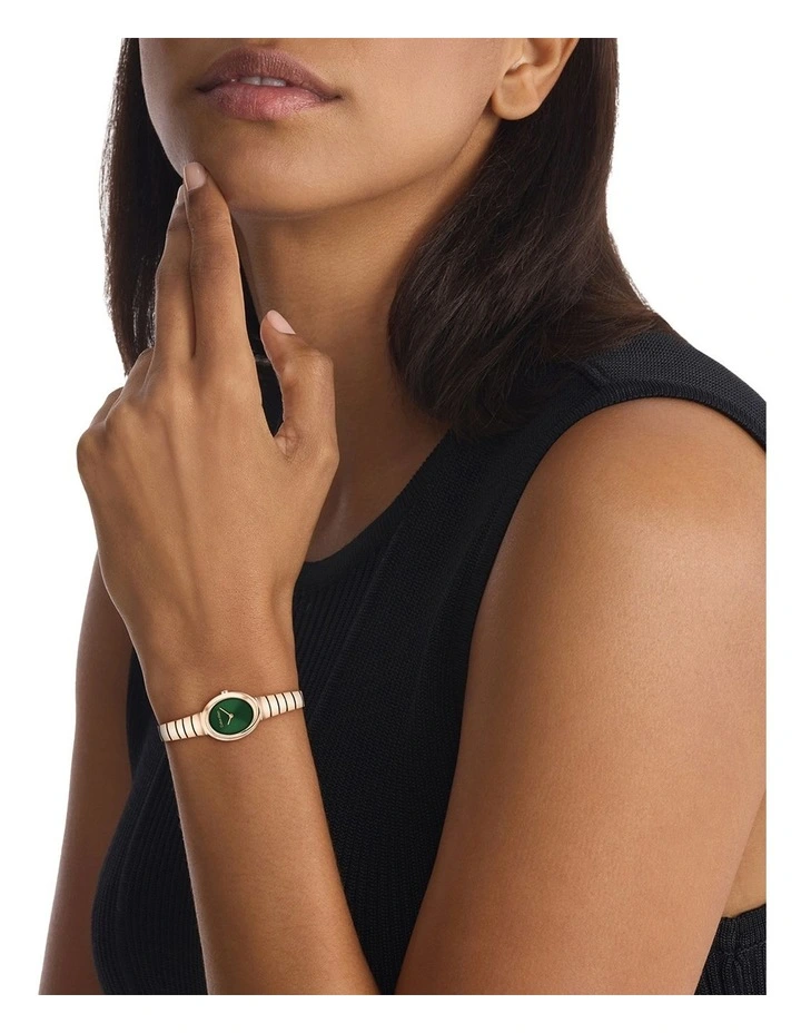 Twisted Bezel Ionic Plated Rose Gold Steel Dial Watch in Dark Green image 4