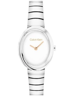 Twisted Bezel Stainless Steel Dial Watch in White