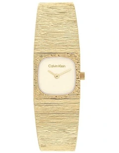 Sophisticated Square Ionic Plated Thin Steel Dial Watch in Champagne