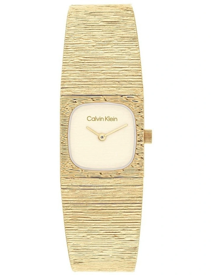 Sophisticated Square Ionic Plated Thin Steel Dial Watch in Champagne image 1