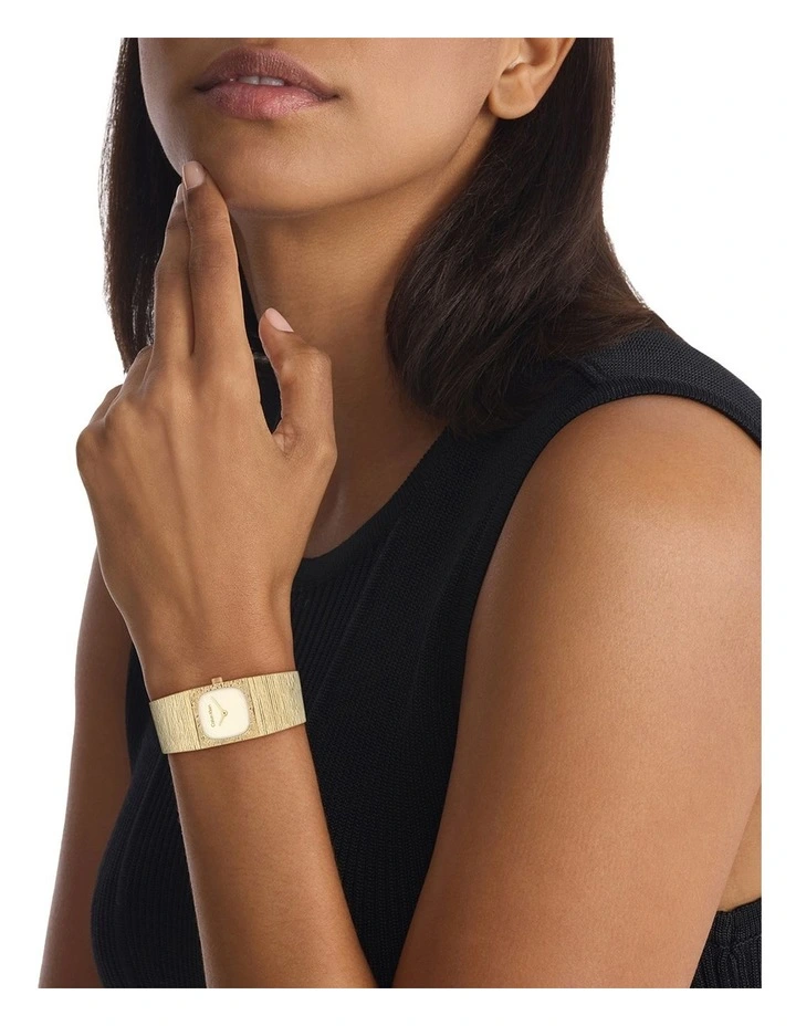 Sophisticated Square Ionic Plated Thin Steel Dial Watch in Champagne image 4