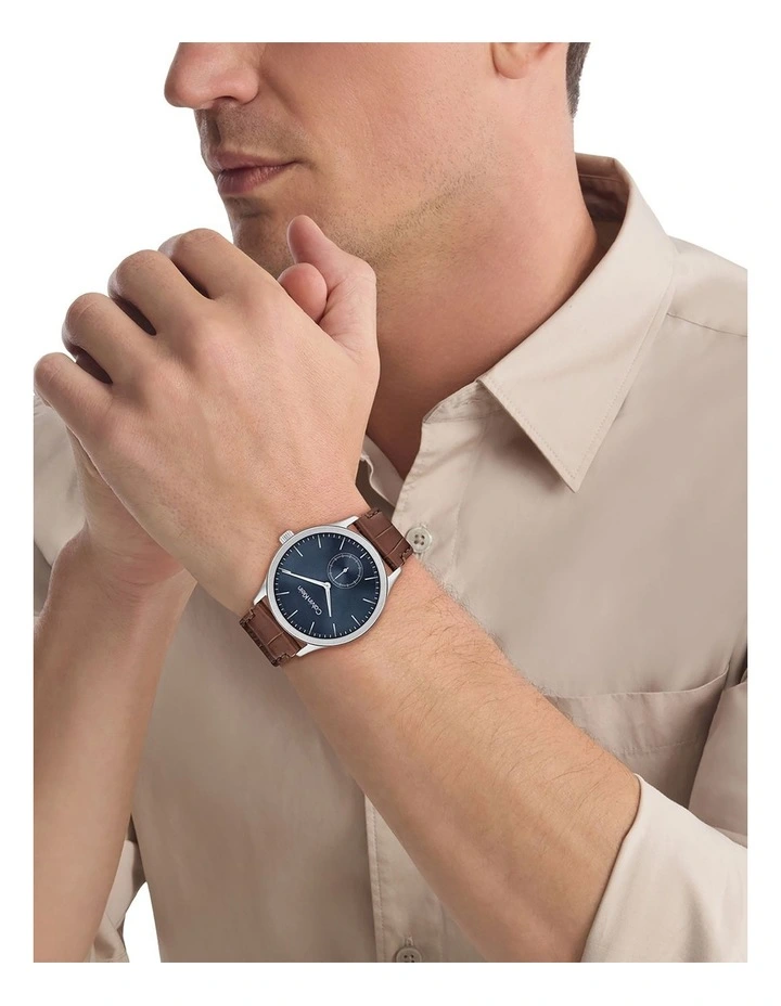 Tailored Leather Dial Watch in Blue image 4