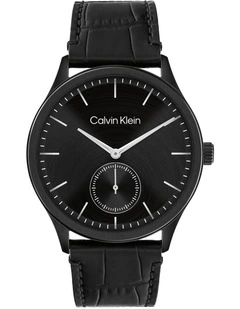 Tailored Leather Dial Watch in Black