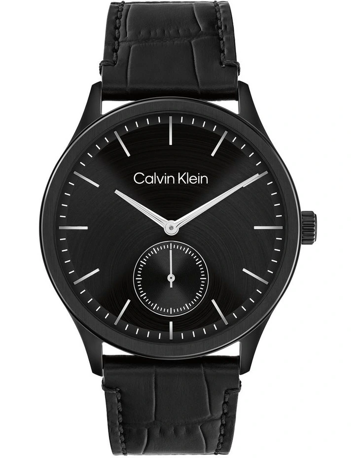 Tailored Leather Dial Watch in Black image 1
