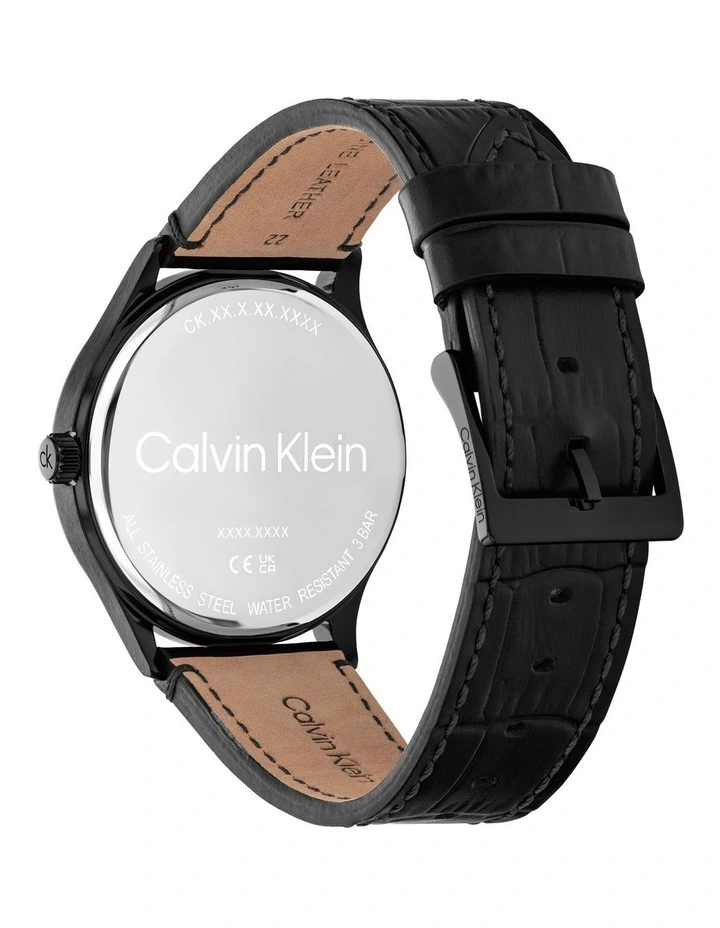 Tailored Leather Dial Watch in Black image 3