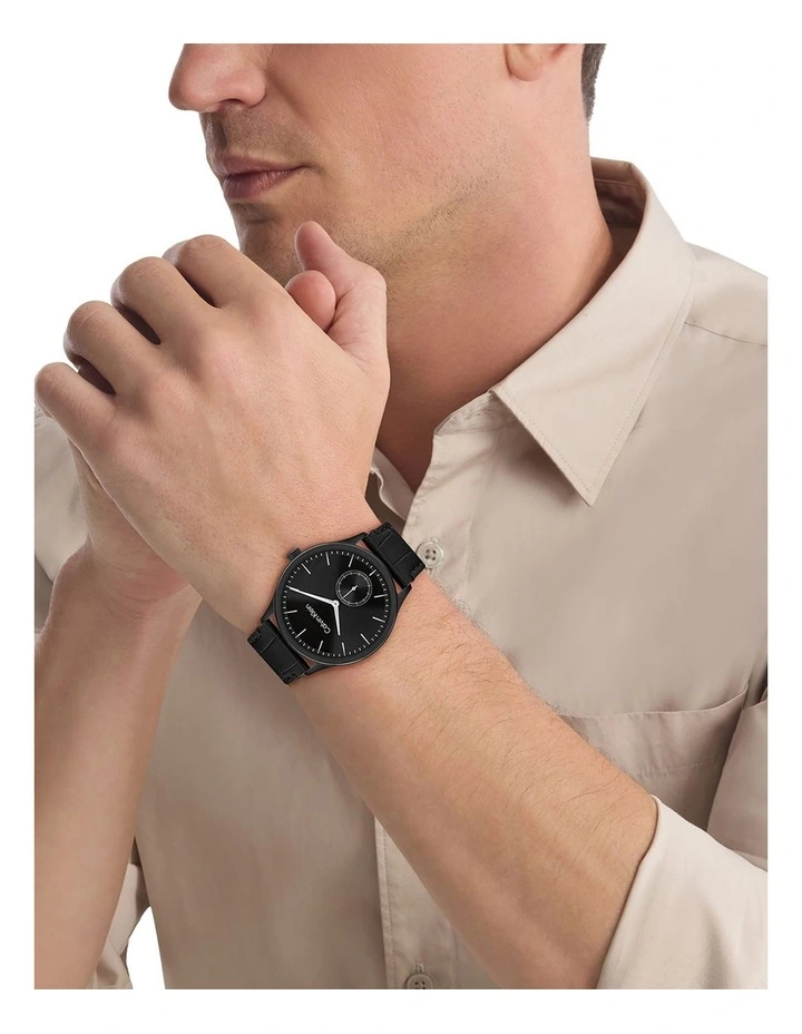 Tailored Leather Dial Watch in Black image 4