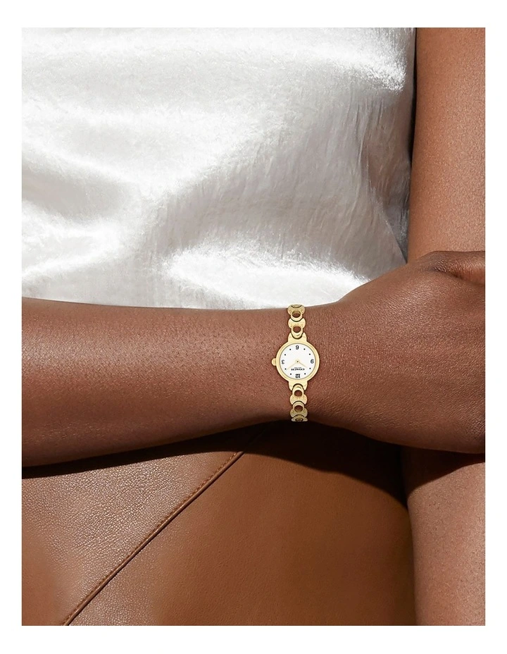 Iris Ionic Plated Thin Steel Chalk Dial Watch in Gold image 4