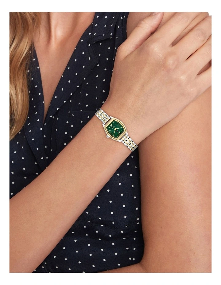 Norah Stainless Steel & Ionic Plated Thin Steel Dial Watch in Emerald Green image 4