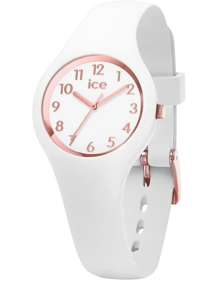 Ice Glam White Rose Gold Numbers Extra Small White Silicone Quartz Watch image 1