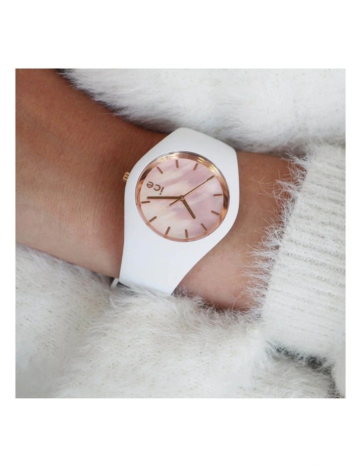 Ice Pearl Pink Small White Silicone Quartz Watch image 2
