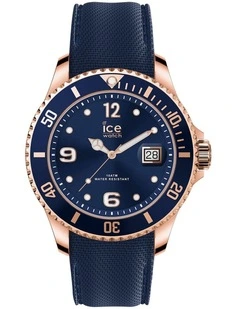 Ice Steel Rose Gold Large Blue Silicone Quartz Watch