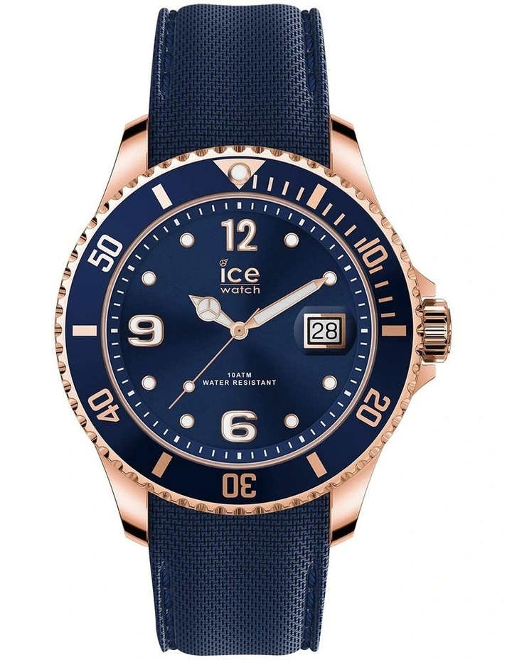Ice Steel Rose Gold Large Blue Silicone Quartz Watch image 1
