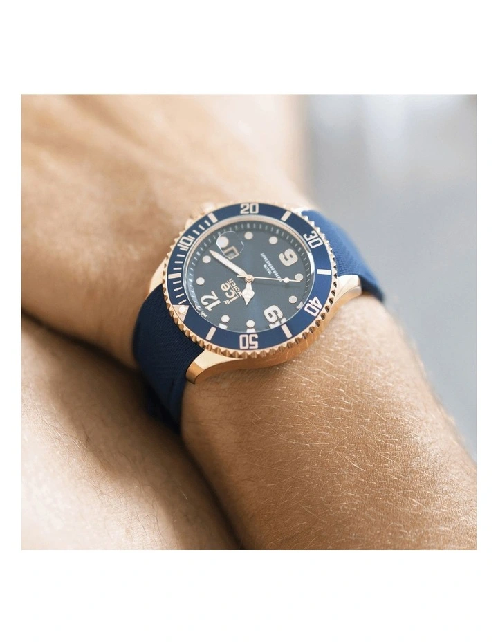 Ice Steel Rose Gold Large Blue Silicone Quartz Watch image 2