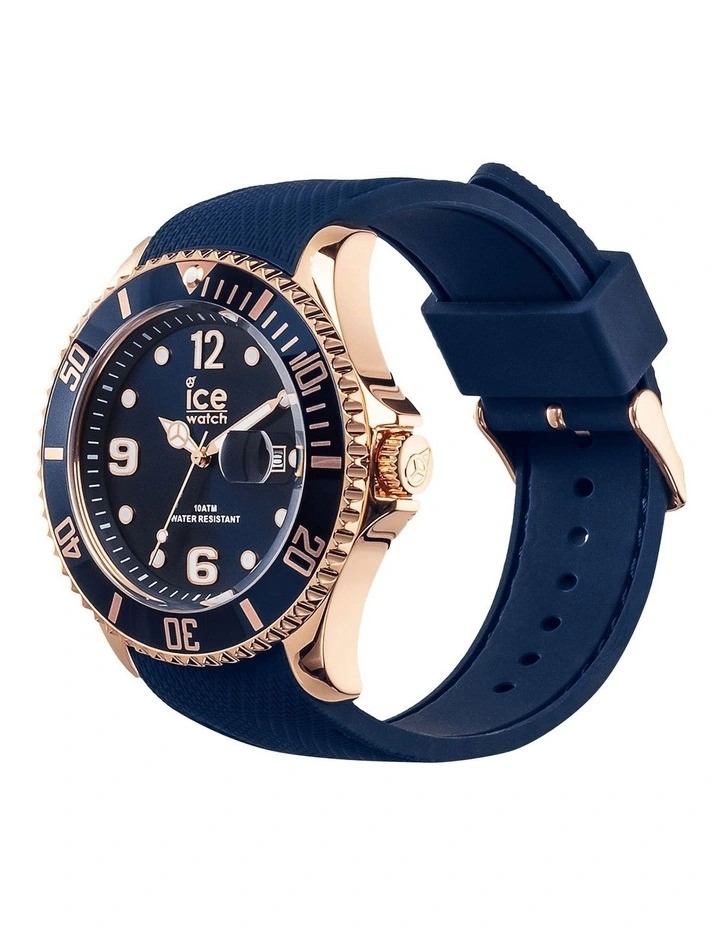 Ice Steel Rose Gold Large Blue Silicone Quartz Watch image 3