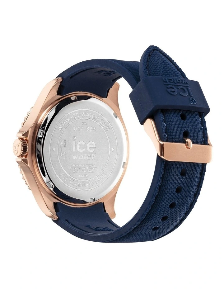 Ice Steel Rose Gold Large Blue Silicone Quartz Watch image 5