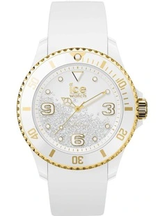 Ice Crystal Gold Medium White Silicone Quartz Watch