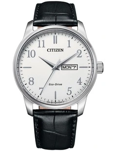 Eco-Drive 41.8mm White/Black Leather Watch BM8550-14A