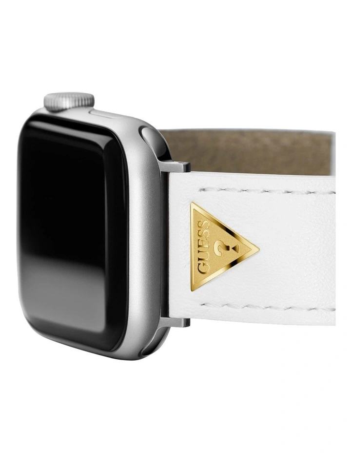 Guess Gold Logo Plaque Womens Leather Apple Strap in White MYER